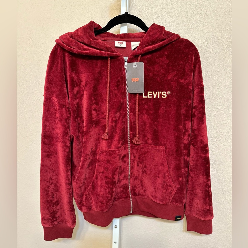 Levi’s Women Velour Loose Fit Hoodie, Dark Red, S